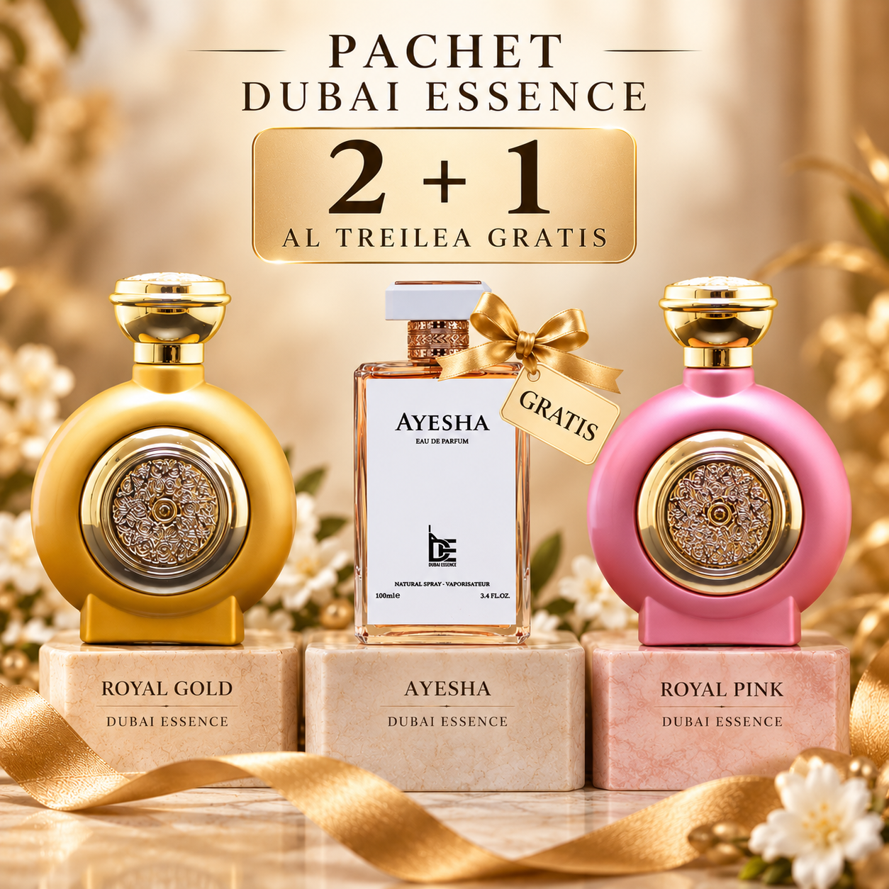 Pachet Royal Gold Barbatesc 100 ml + Royal Pink Dama 100 ml + Cadou Ayesha Dama 100 ml